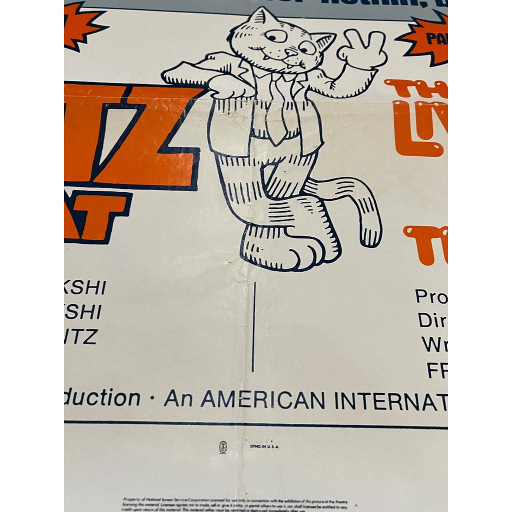 Vintage 1975 FRITZ THE CAT NINE LIVES Cartoon Original Movie Poster 27x41