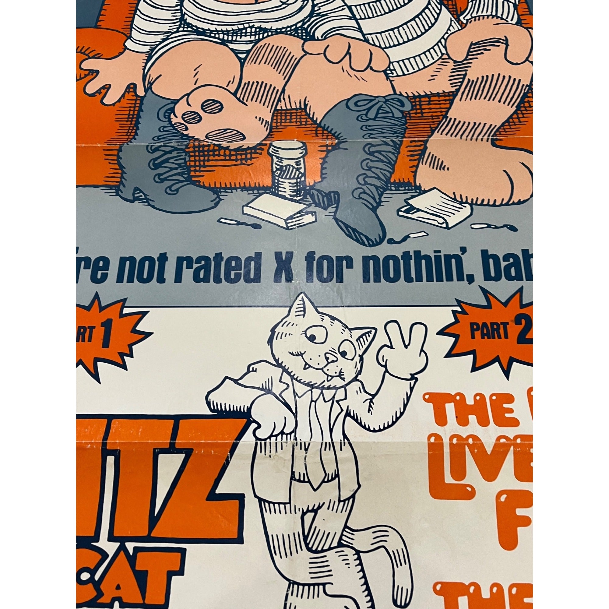 Vintage 1975 FRITZ THE CAT NINE LIVES Cartoon Original Movie Poster 27x41