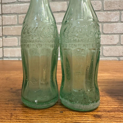 (2) Vintage Coca Cola Bottle Oshkosh WI Embossed 6 Fl Oz Hobbleskirt (1938-51)