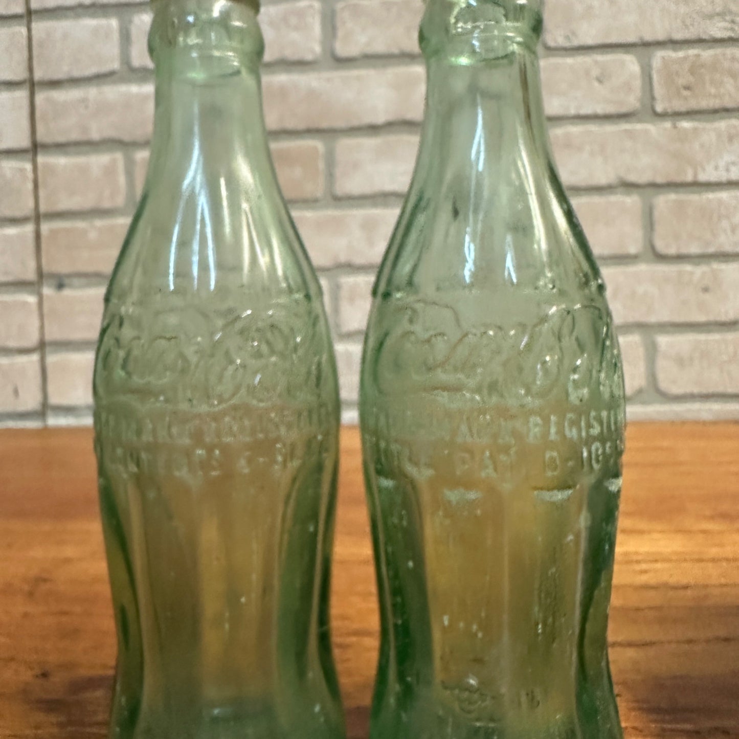 (2) Vintage Coca Cola Bottle Oshkosh WI Embossed 6 Fl Oz Hobbleskirt (1938-51)