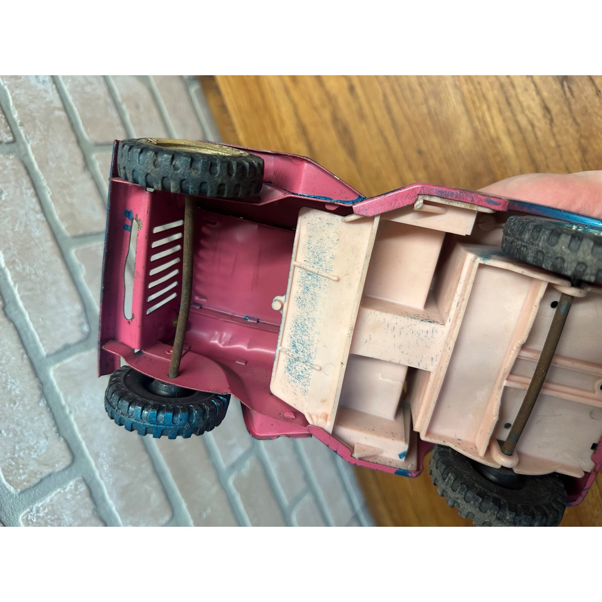 Vintage Tonka Pressed Steel Pink Surrey Jeep for Parts Restore Restoration