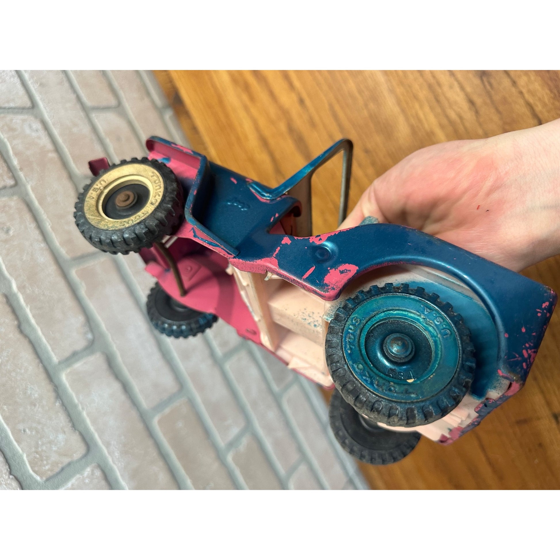 Vintage Tonka Pressed Steel Pink Surrey Jeep for Parts Restore Restoration