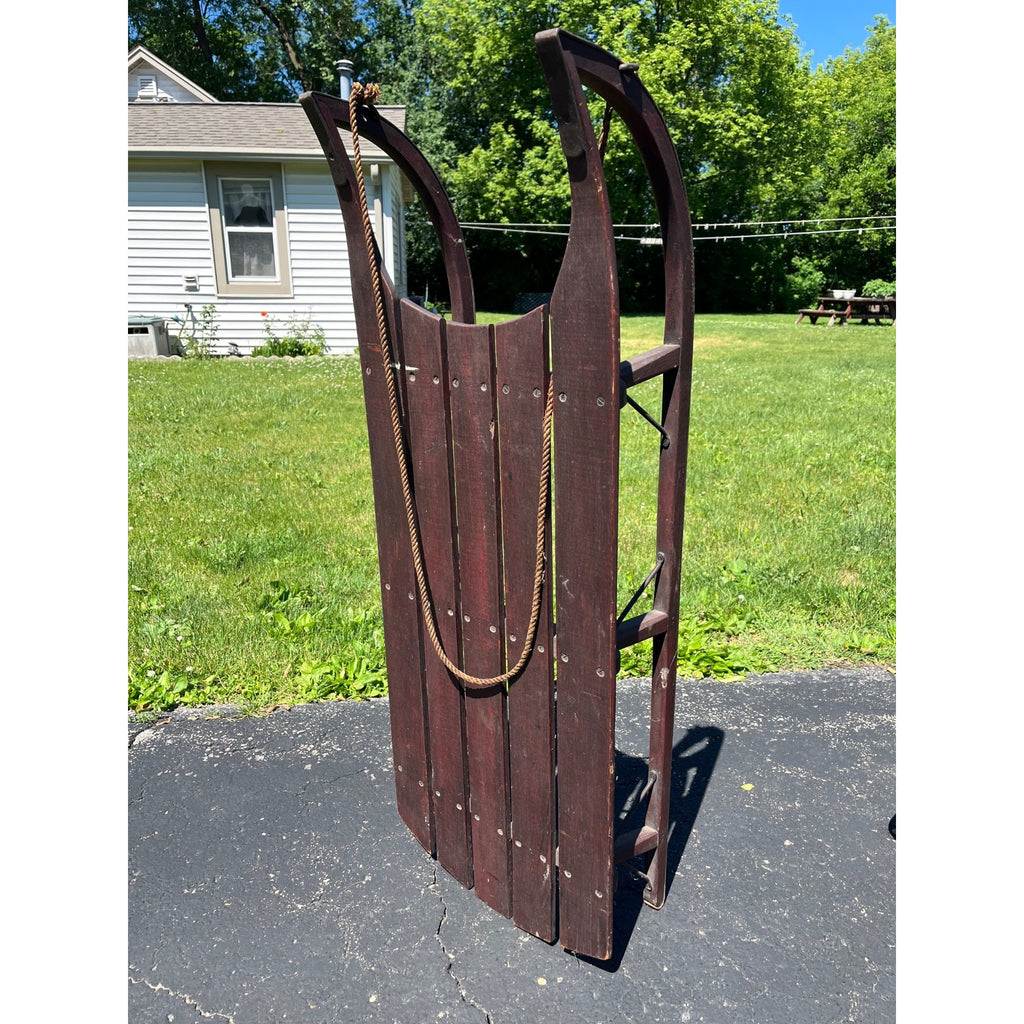Antique Primitive Wooden Snow Sled Original Red Paint Primitive Folk Art Cabin Lodge Decor