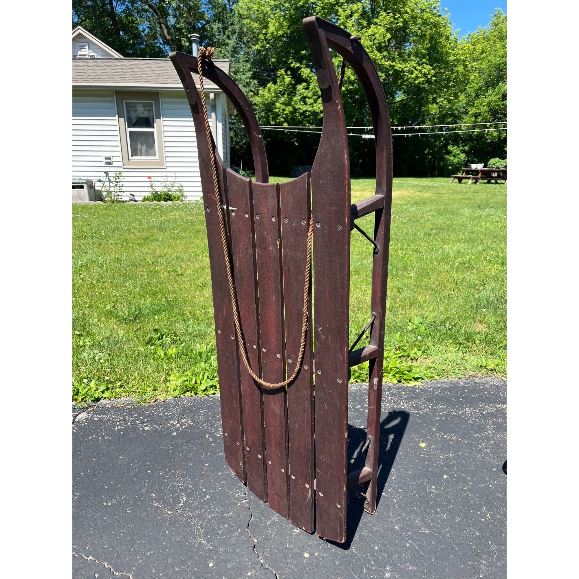 Antique Primitive Wooden Snow Sled Original Red Paint Primitive Folk Art Cabin Lodge Decor
