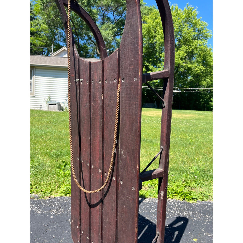 Antique Primitive Wooden Snow Sled Original Red Paint Primitive Folk Art Cabin Lodge Decor
