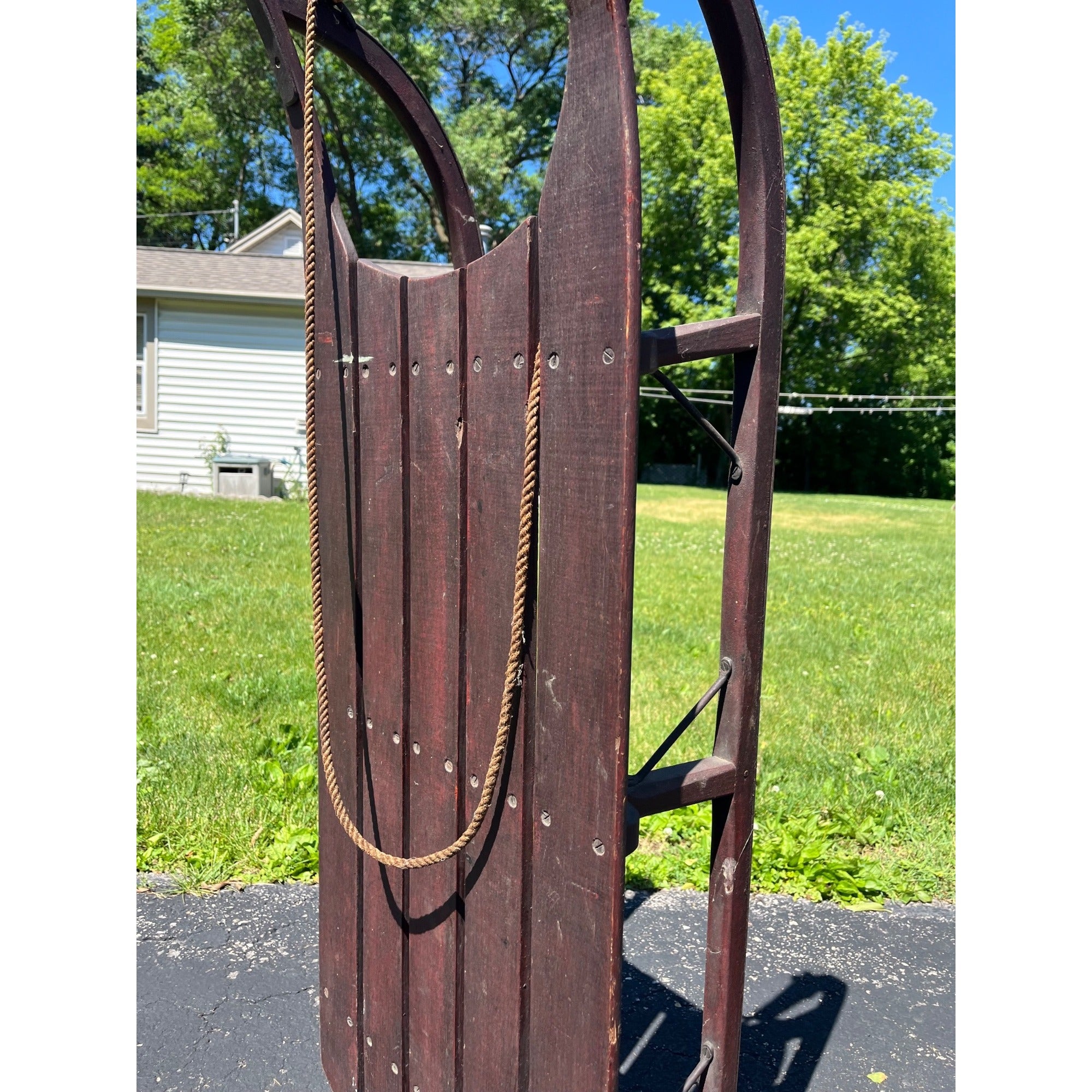 Antique Primitive Wooden Snow Sled Original Red Paint Primitive Folk Art Cabin Lodge Decor