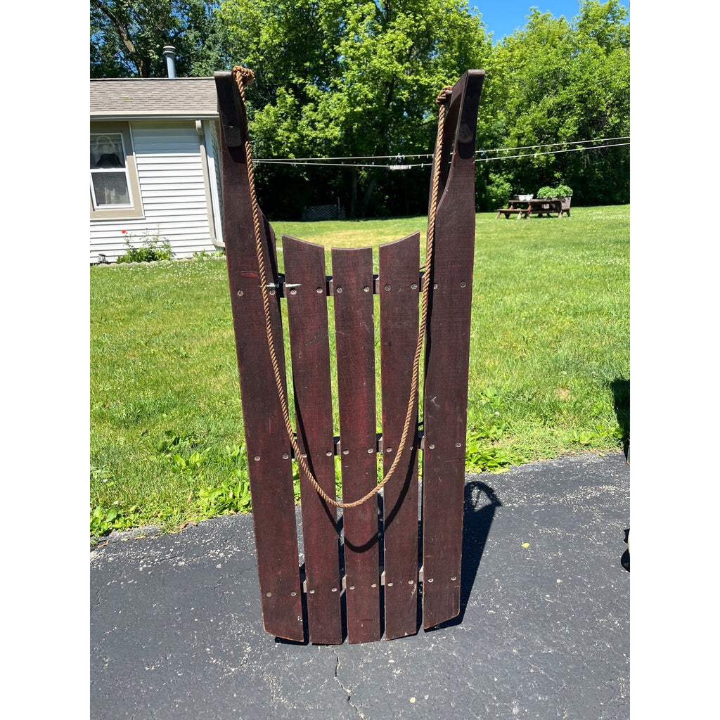 Antique Primitive Wooden Snow Sled Original Red Paint Primitive Folk Art Cabin Lodge Decor