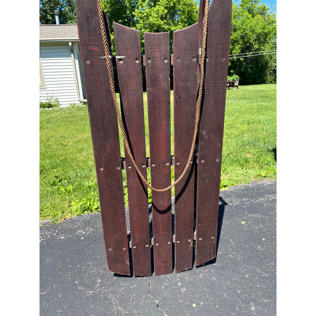 Antique Primitive Wooden Snow Sled Original Red Paint Primitive Folk Art Cabin Lodge Decor