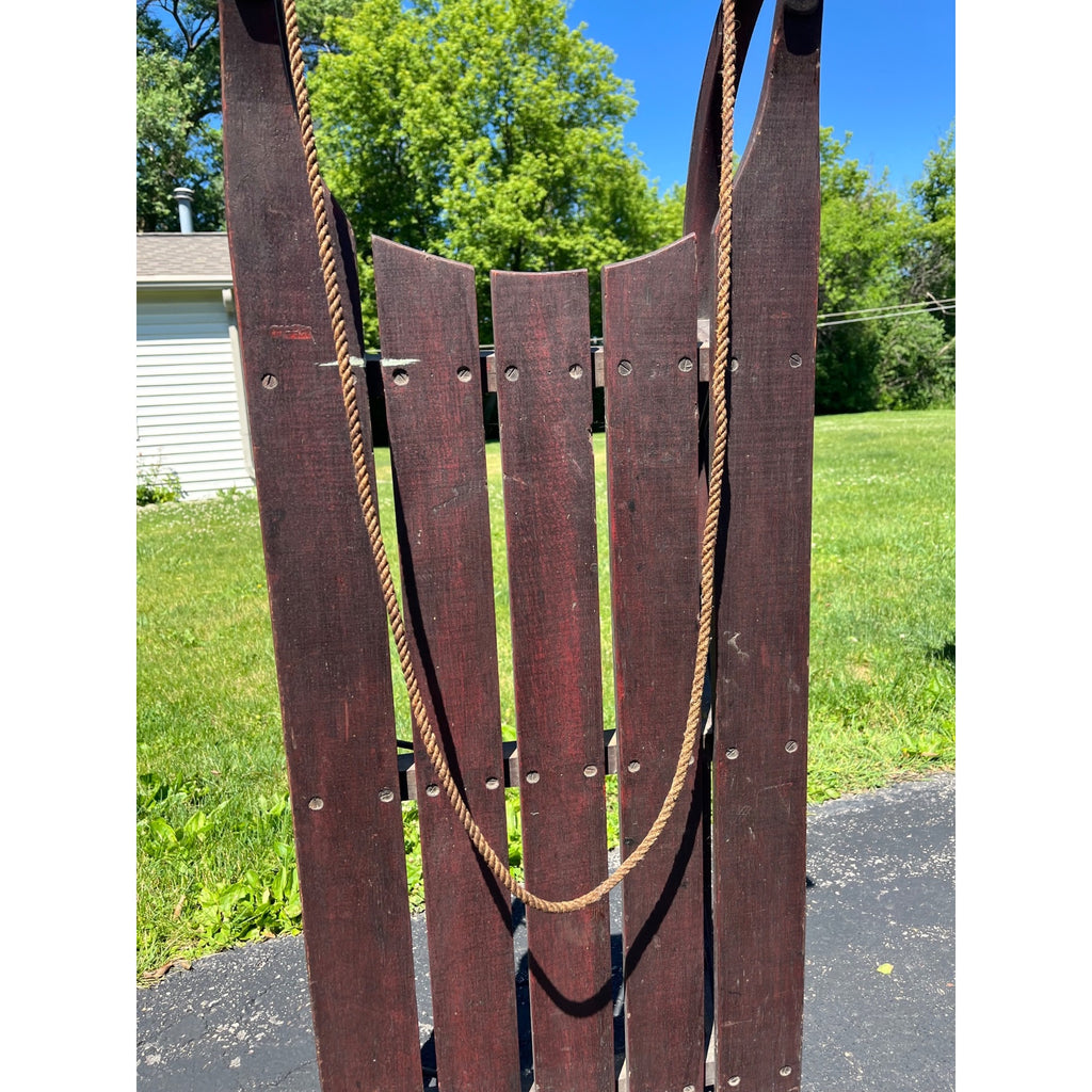 Antique Primitive Wooden Snow Sled Original Red Paint Primitive Folk Art Cabin Lodge Decor