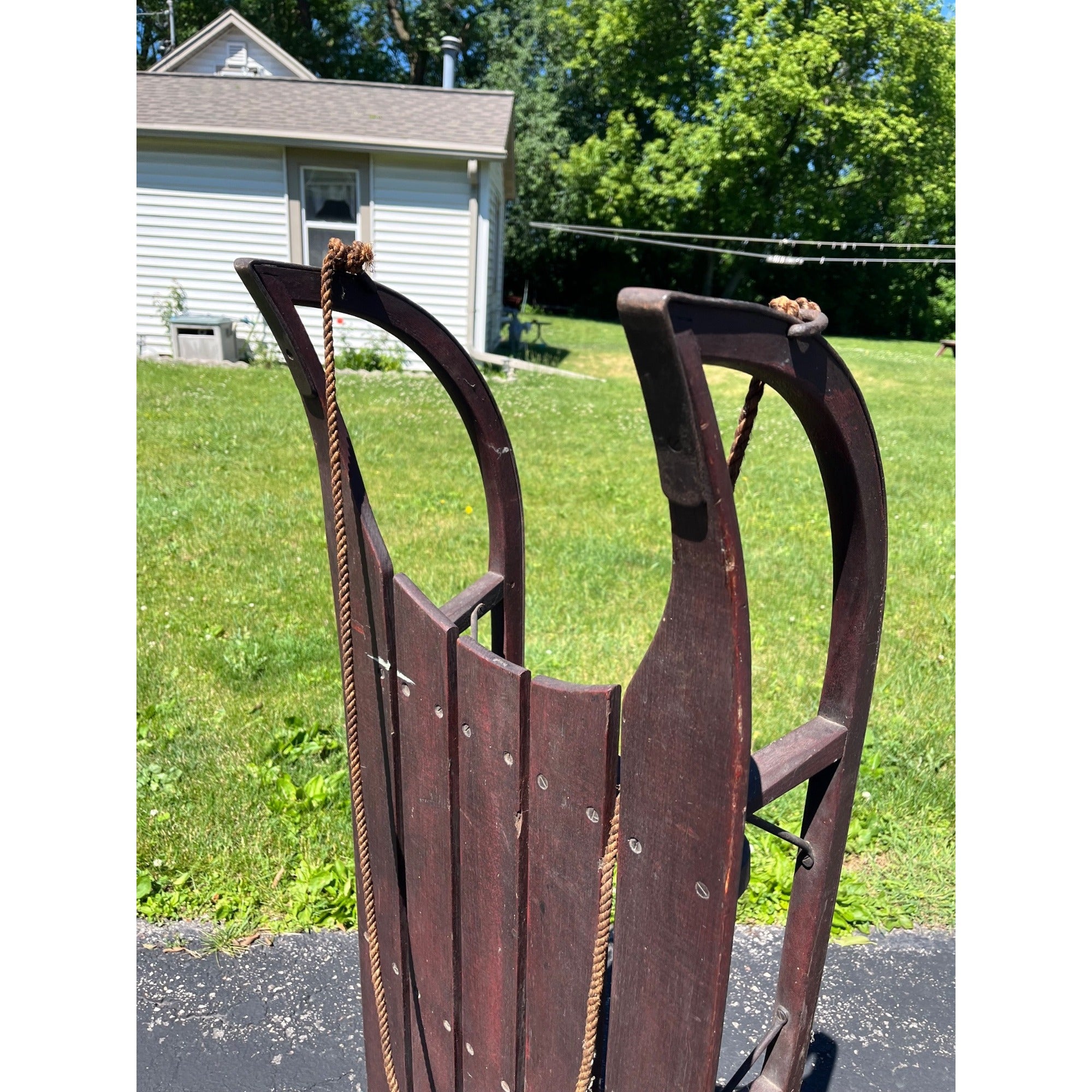 Antique Primitive Wooden Snow Sled Original Red Paint Primitive Folk Art Cabin Lodge Decor