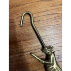 Vintage 1950s Halloween Brass Witch on Broom Fireplace Damper Hook 12"