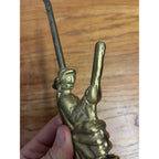 Vintage 1950s Halloween Brass Witch on Broom Fireplace Damper Hook 12"