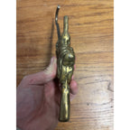 Vintage 1950s Halloween Brass Witch on Broom Fireplace Damper Hook 12"