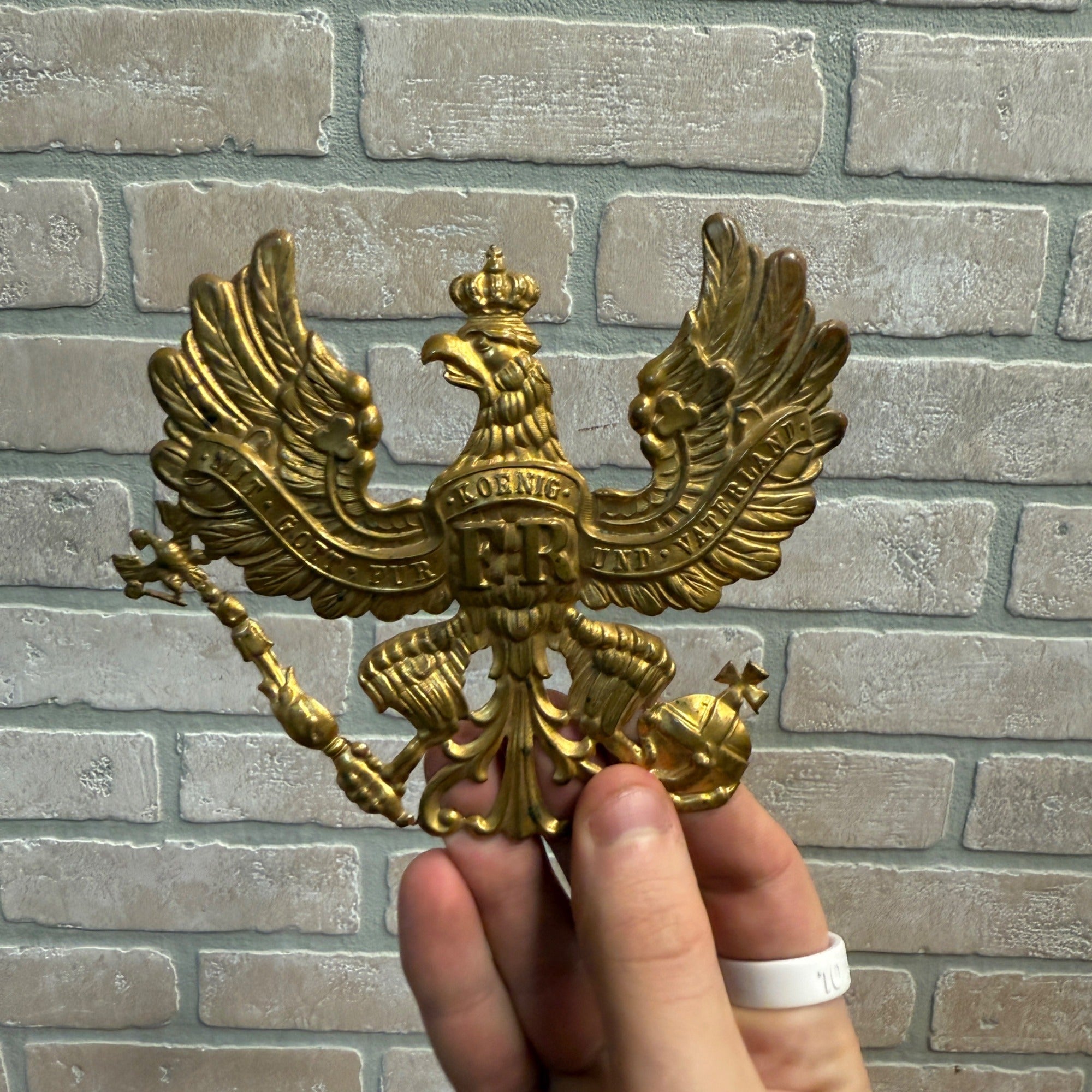 WW1 Imperial German Field Gray Prussian Pickelhaube Helmet Plate