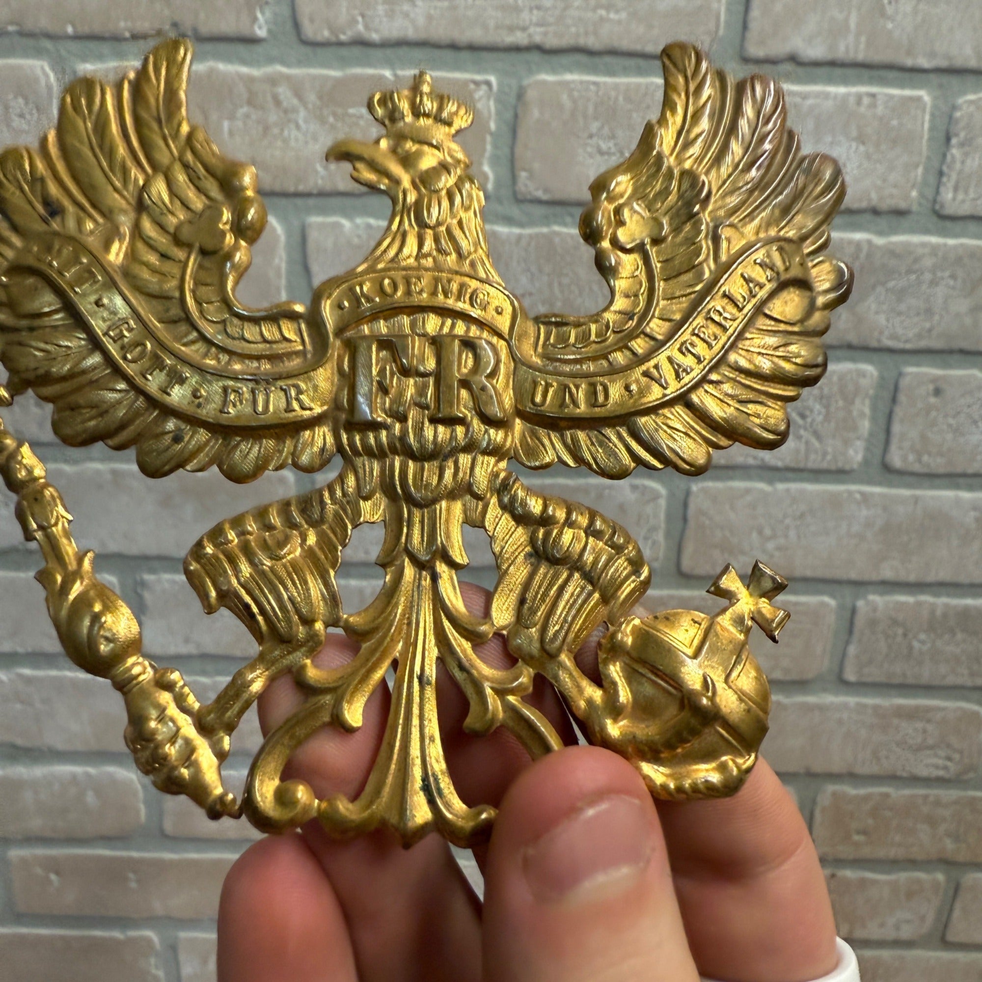 WW1 Imperial German Field Gray Prussian Pickelhaube Helmet Plate