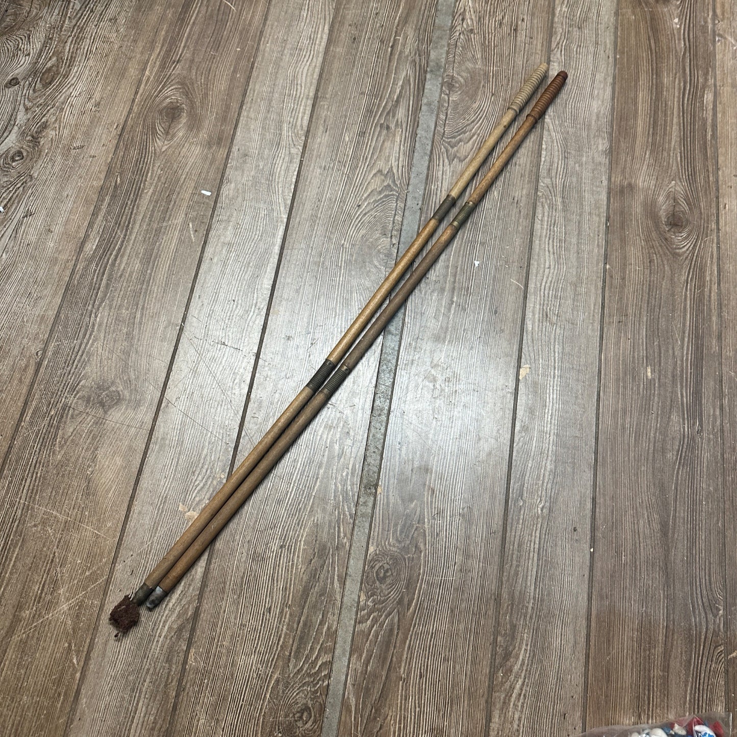 (2) Antique Gun Rifle Shotgun Barrel Brass & Wood Cleaning Rod 3 Piece Rods