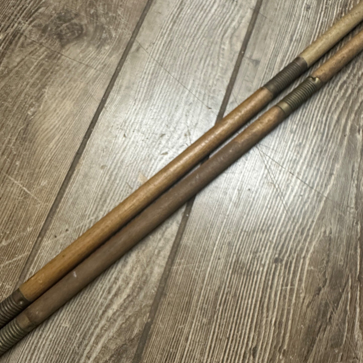 (2) Antique Gun Rifle Shotgun Barrel Brass & Wood Cleaning Rod 3 Piece Rods