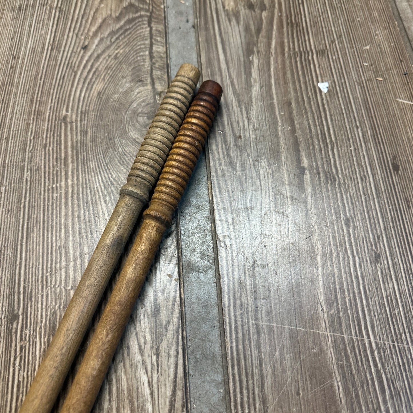 (2) Antique Gun Rifle Shotgun Barrel Brass & Wood Cleaning Rod 3 Piece Rods