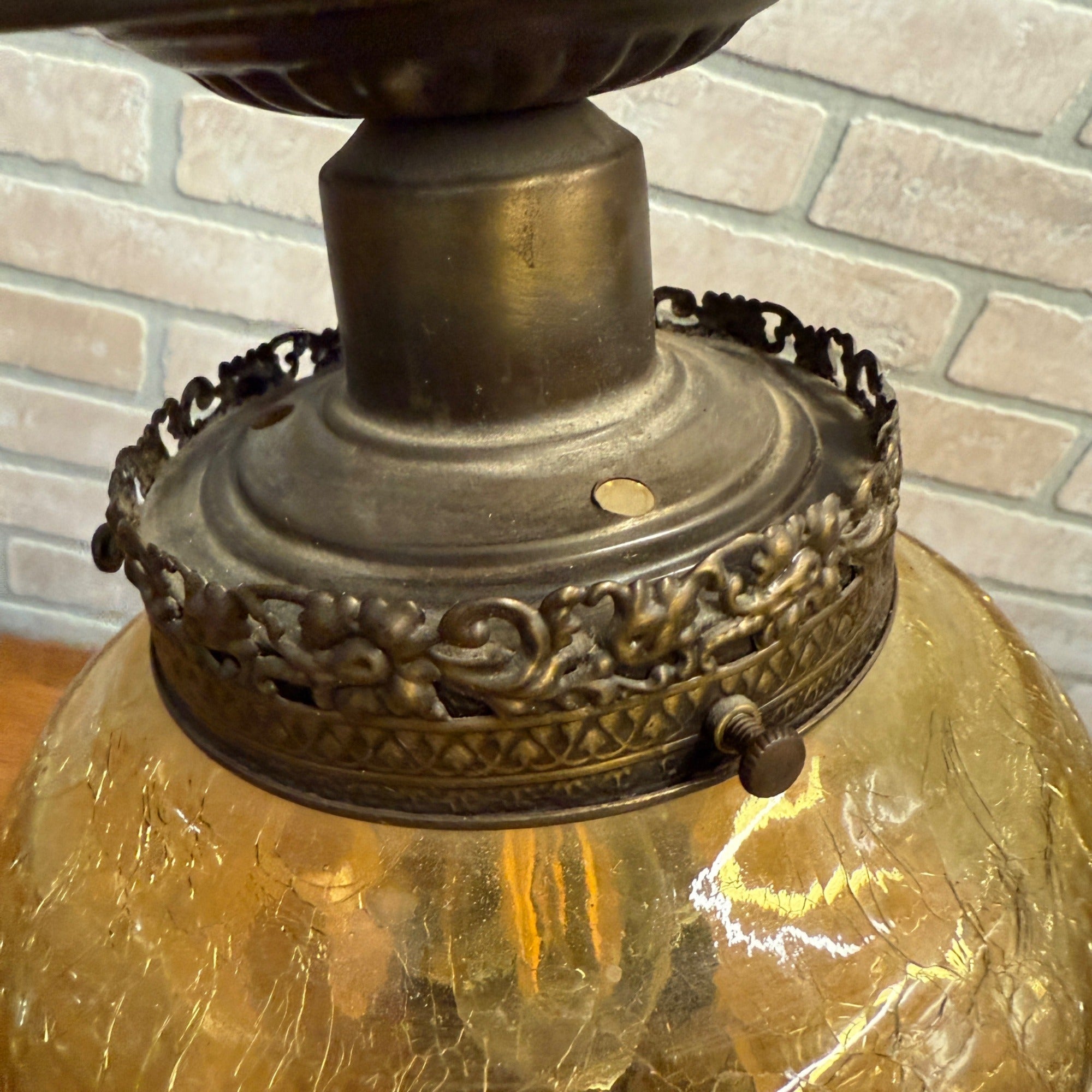 Vintage Mid Century Amber Crackle Swag Light Lamp Fixture Ceiling Mount Boho