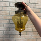 Vintage Mid Century Amber Crackle Swag Light Lamp Fixture Ceiling Mount Boho