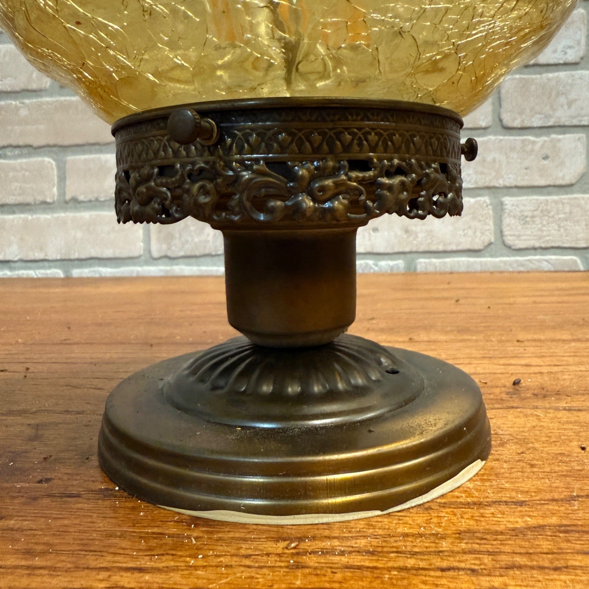 Vintage Mid Century Amber Crackle Swag Light Lamp Fixture Ceiling Mount Boho