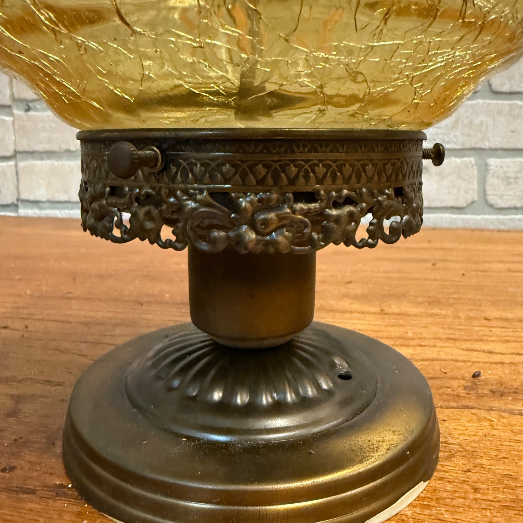 Vintage Mid Century Amber Crackle Swag Light Lamp Fixture Ceiling Mount Boho