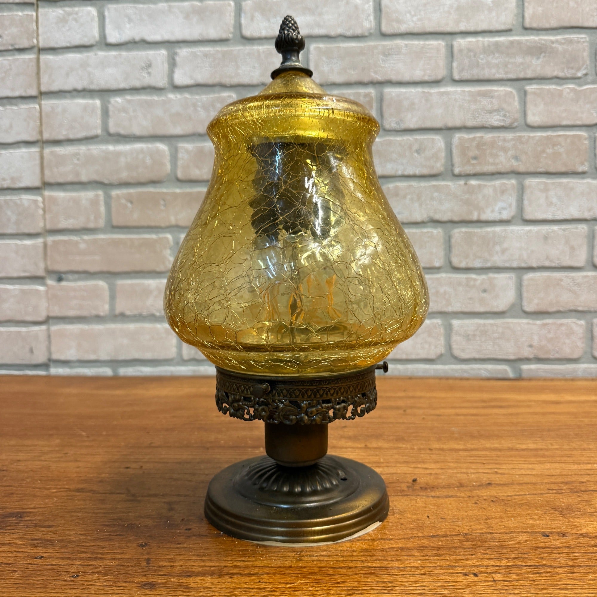 Vintage Mid Century Amber Crackle Swag Light Lamp Fixture Ceiling Mount Boho