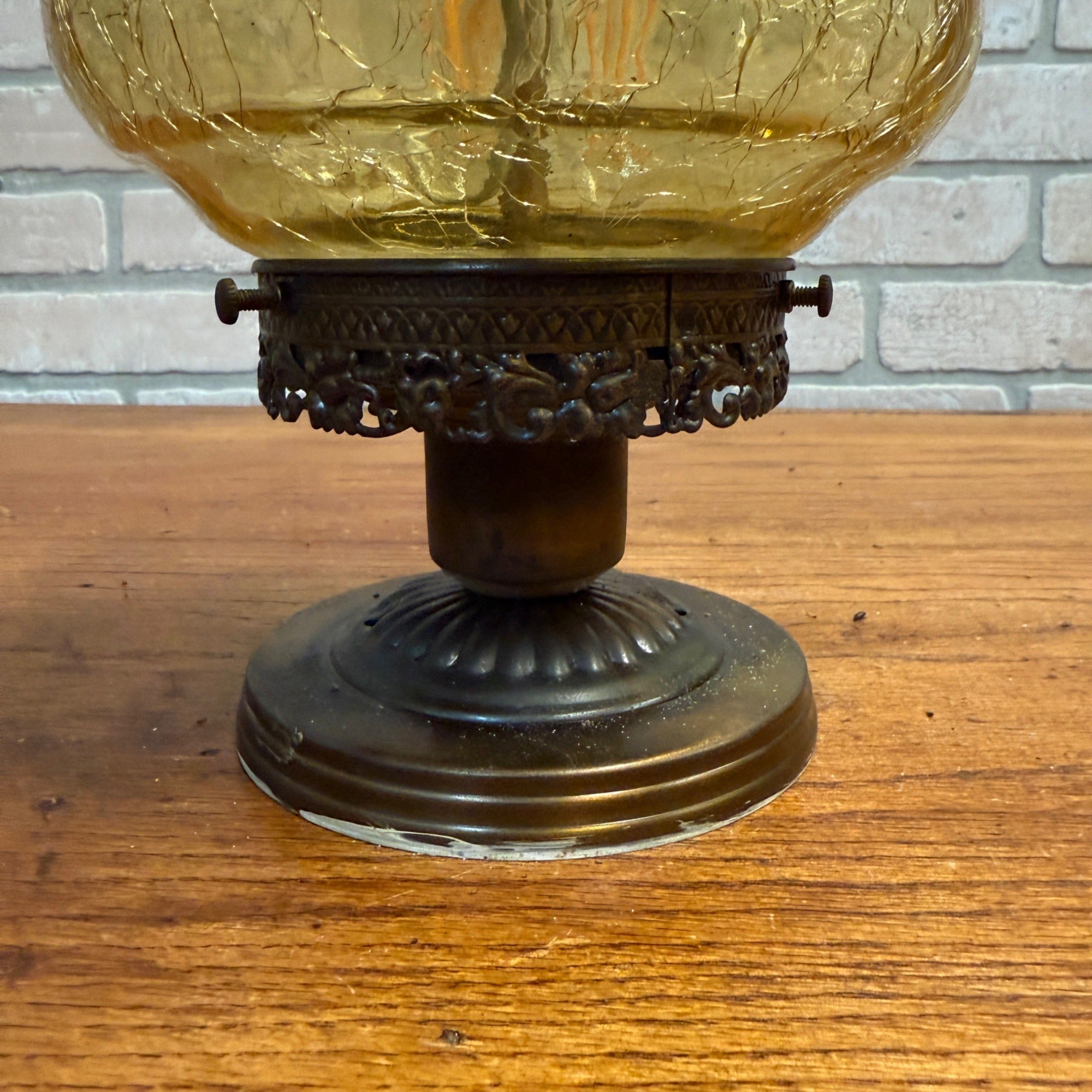 Vintage Mid Century Amber Crackle Swag Light Lamp Fixture Ceiling Mount Boho