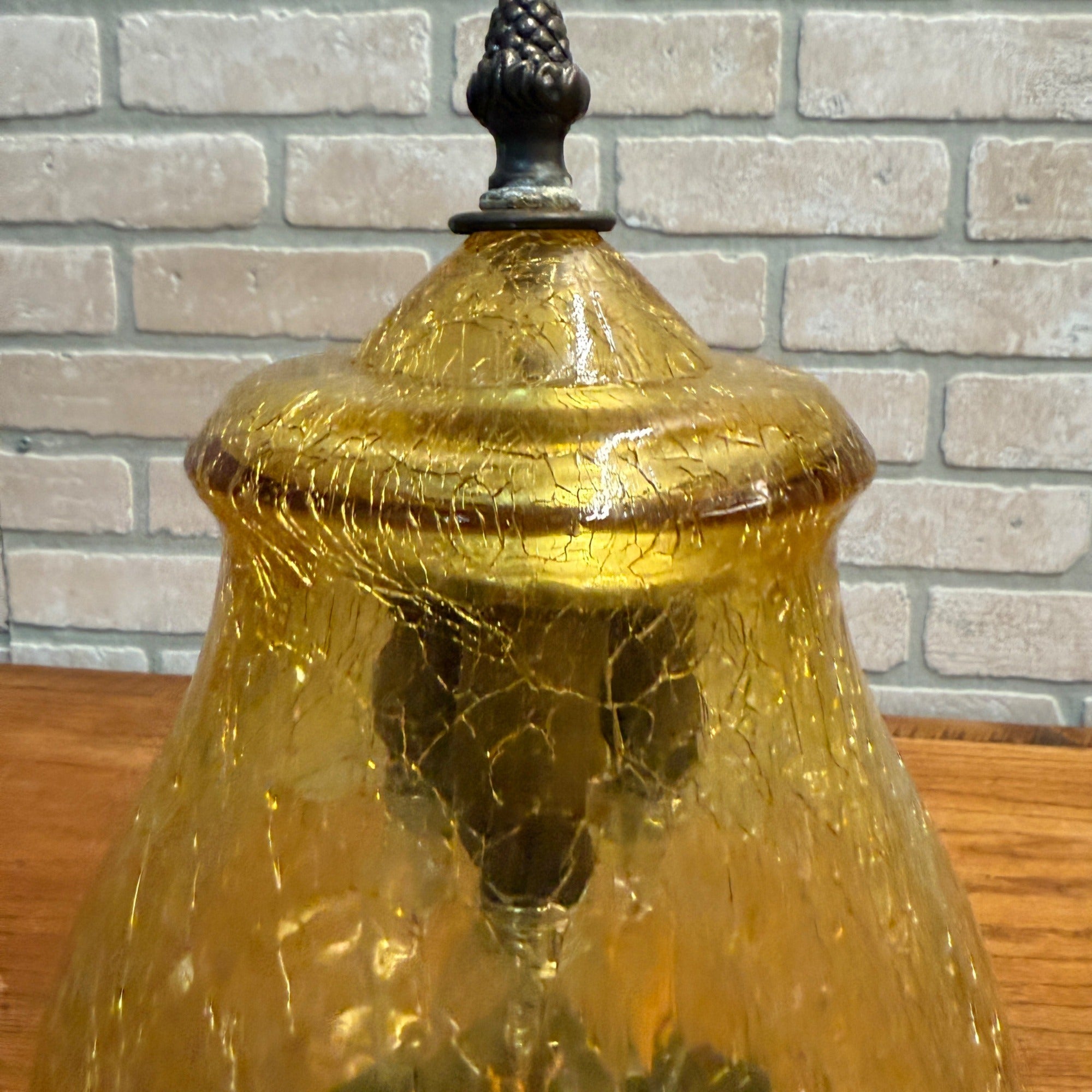 Vintage Mid Century Amber Crackle Swag Light Lamp Fixture Ceiling Mount Boho