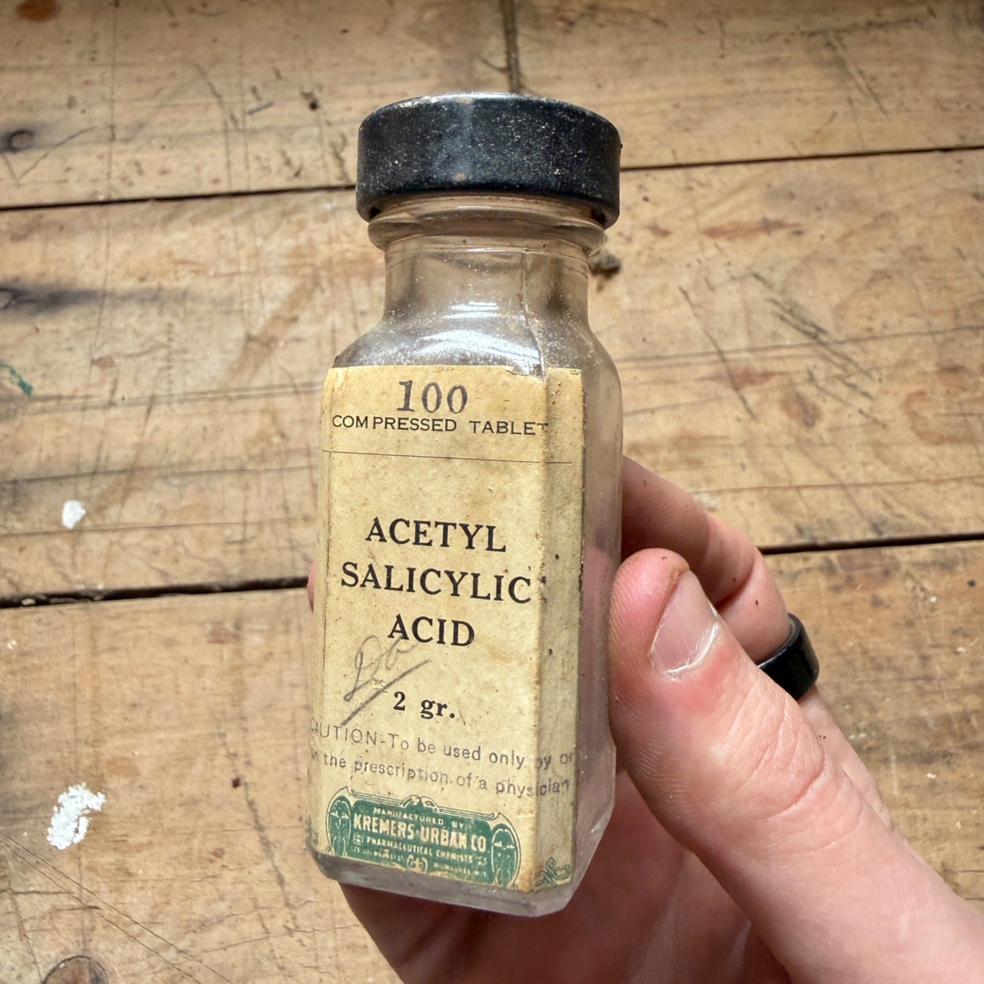 Antique Acetyl Salicylic Acid Aspirin Drug Store Pharmacy Bottle Kremers