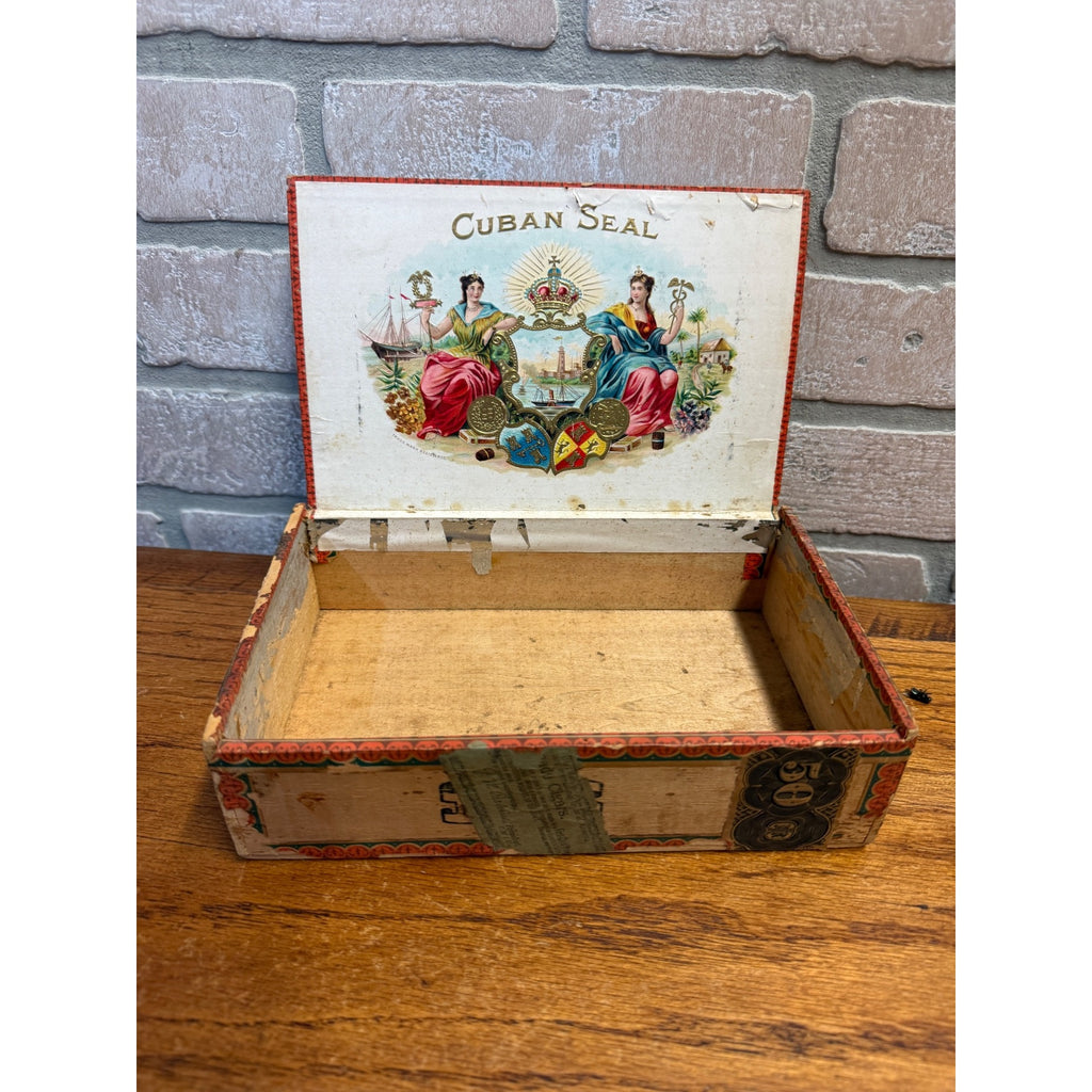 Vintage Cuban Seal Wooden Cigar Box Factory No. 401 1st District Wis. 50 Wisconsin