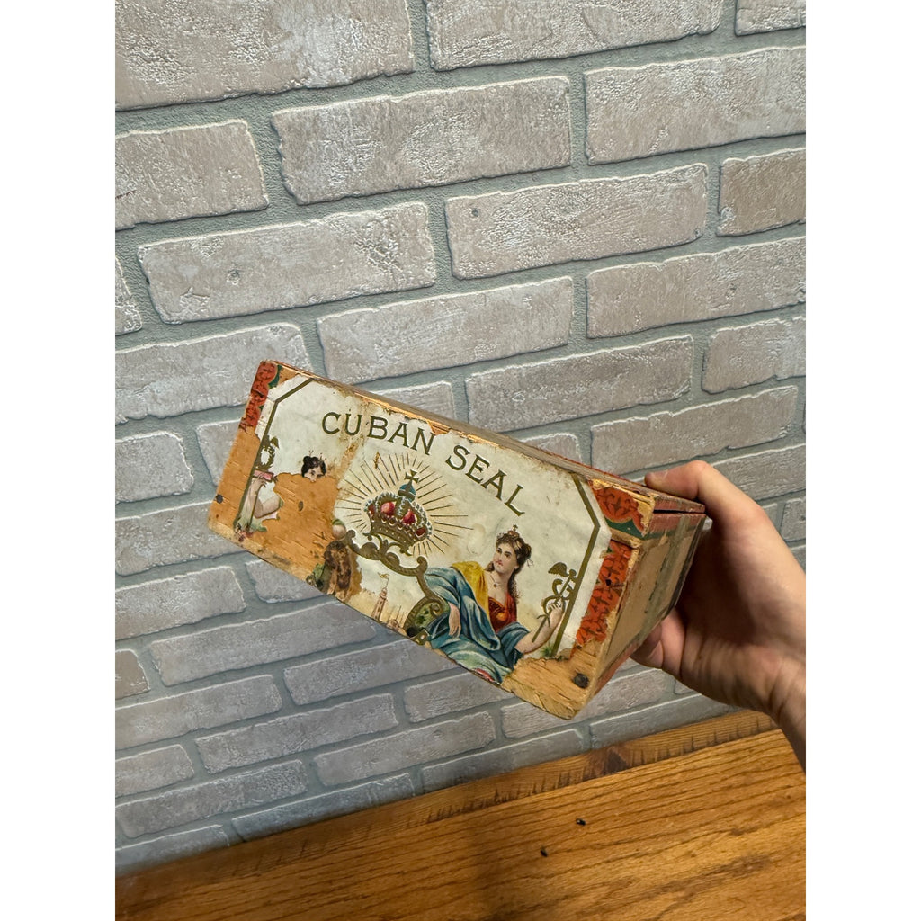 Vintage Cuban Seal Wooden Cigar Box Factory No. 401 1st District Wis. 50 Wisconsin