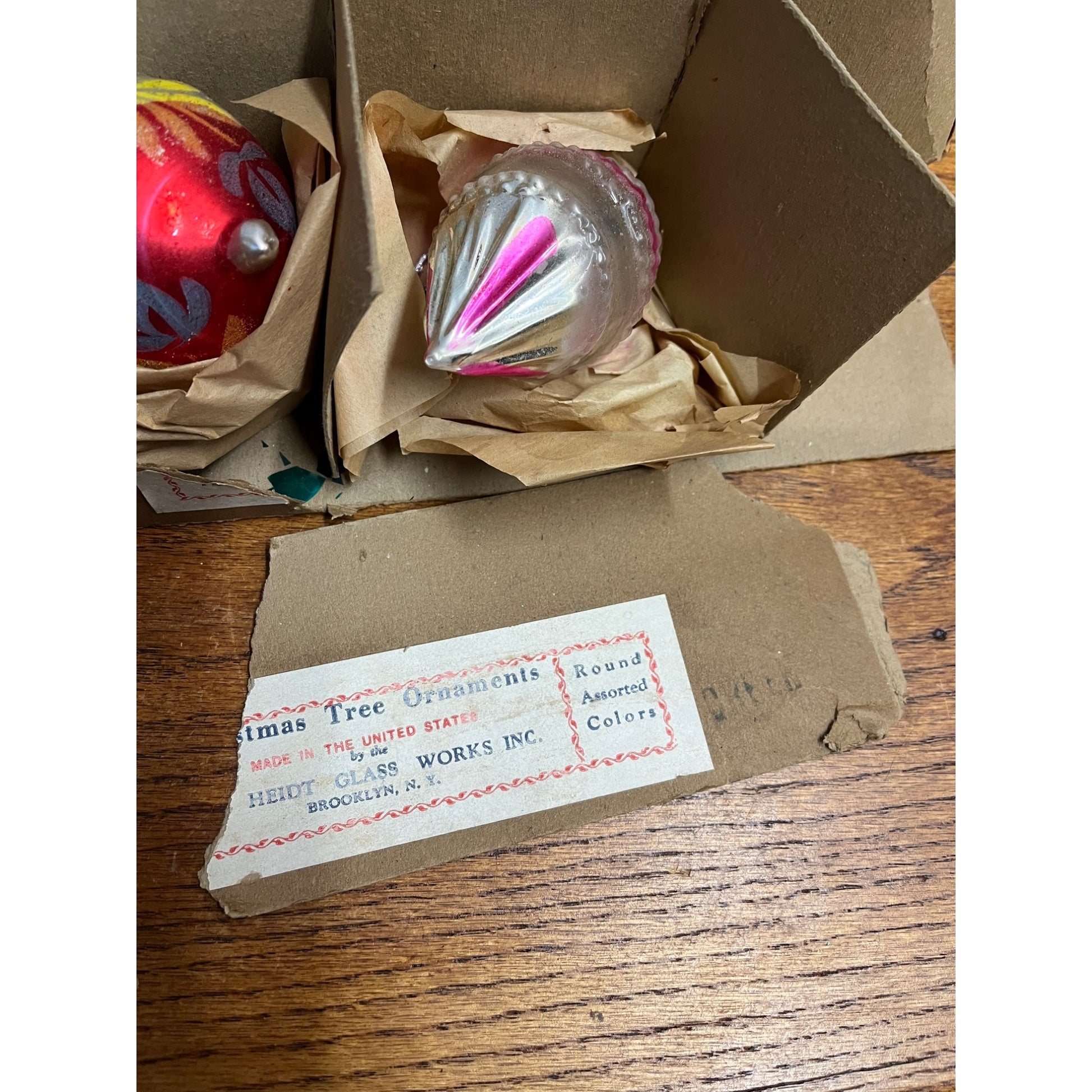 Vintage c1930s Box of Heidt Glass Works Hand Blown Christmas Ornaments