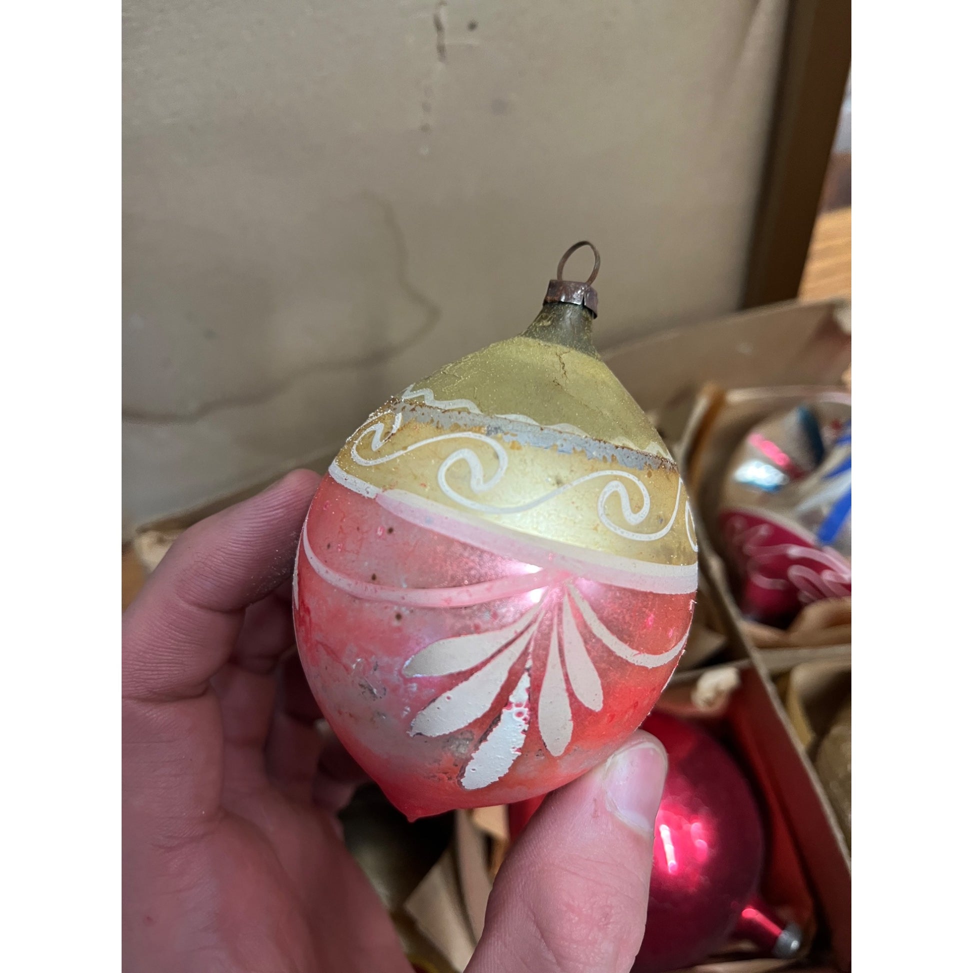 Vintage c1930s Box of Heidt Glass Works Hand Blown Christmas Ornaments