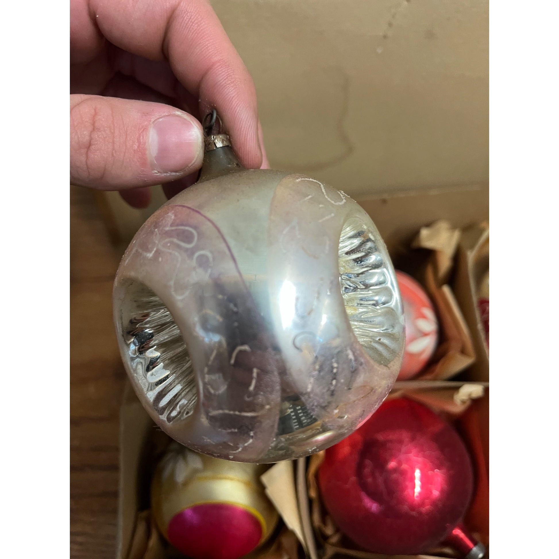 Vintage c1930s Box of Heidt Glass Works Hand Blown Christmas Ornaments