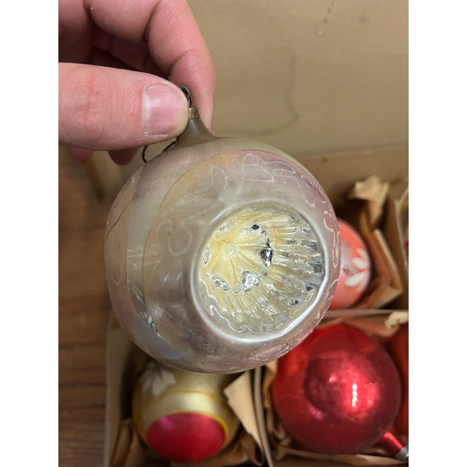 Vintage c1930s Box of Heidt Glass Works Hand Blown Christmas Ornaments