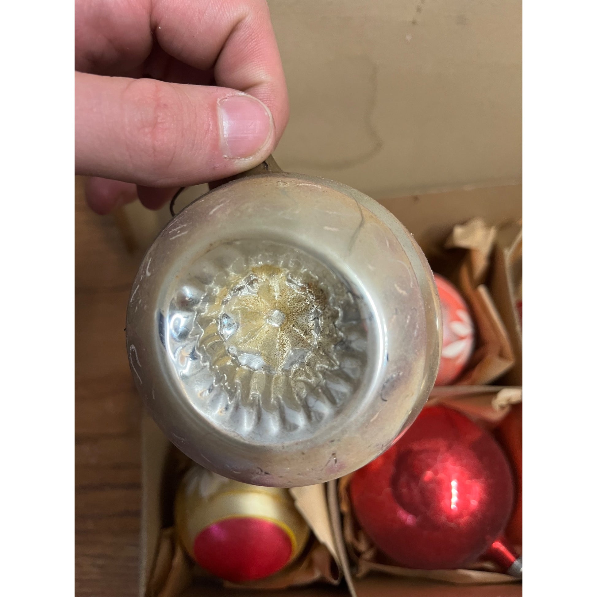 Vintage c1930s Box of Heidt Glass Works Hand Blown Christmas Ornaments