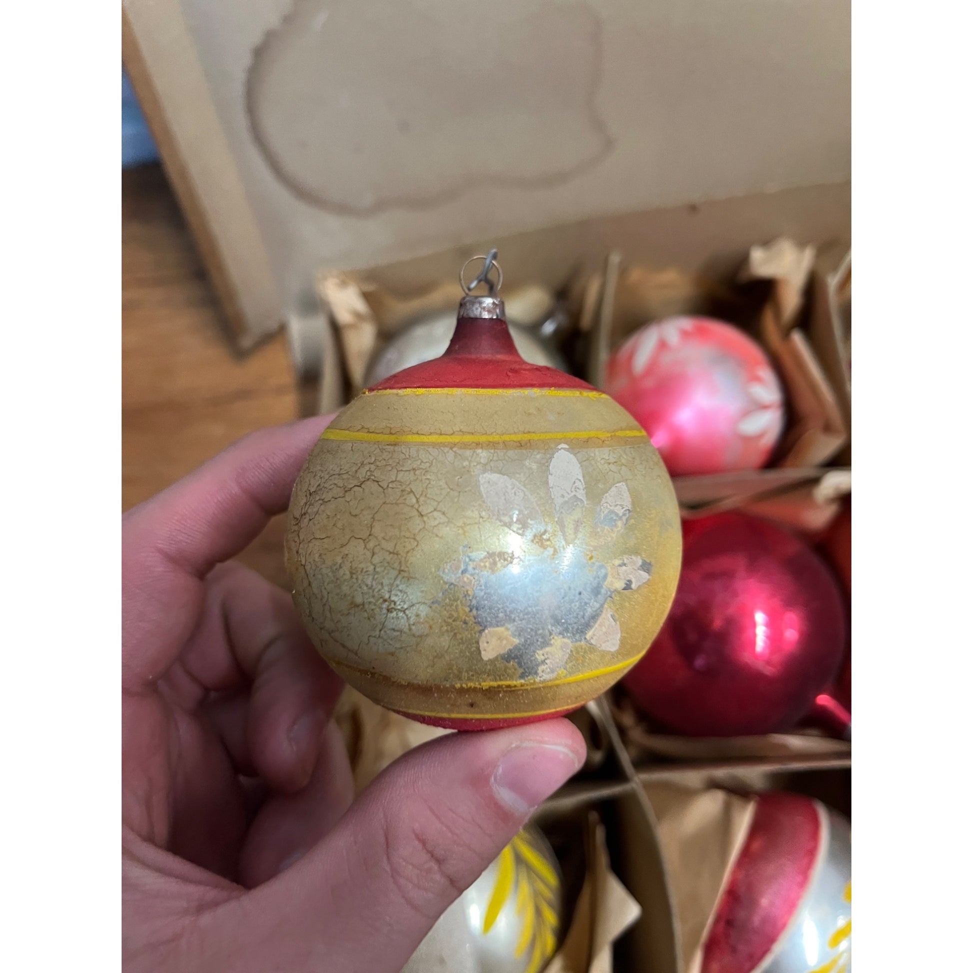 Vintage c1930s Box of Heidt Glass Works Hand Blown Christmas Ornaments