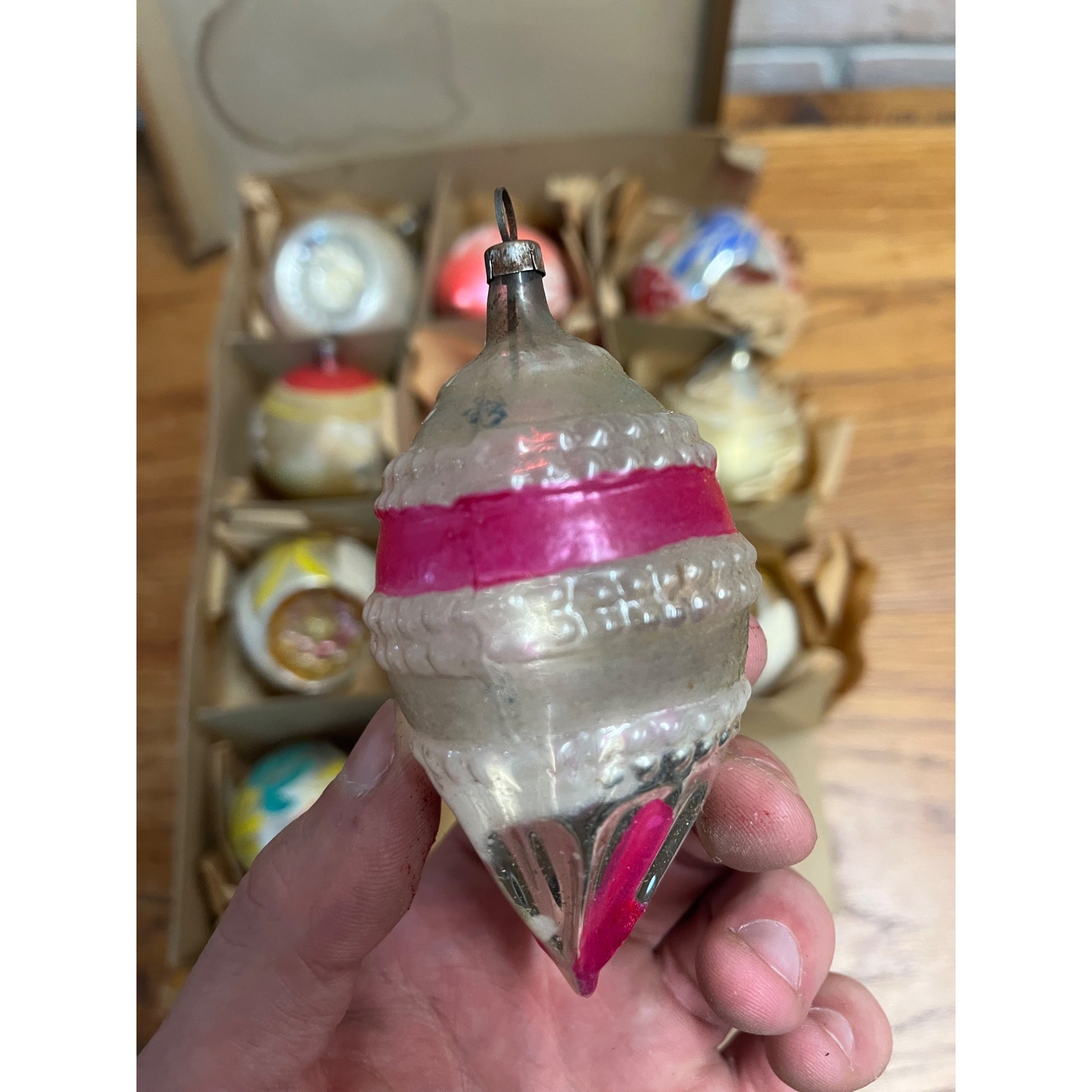 Vintage c1930s Box of Heidt Glass Works Hand Blown Christmas Ornaments