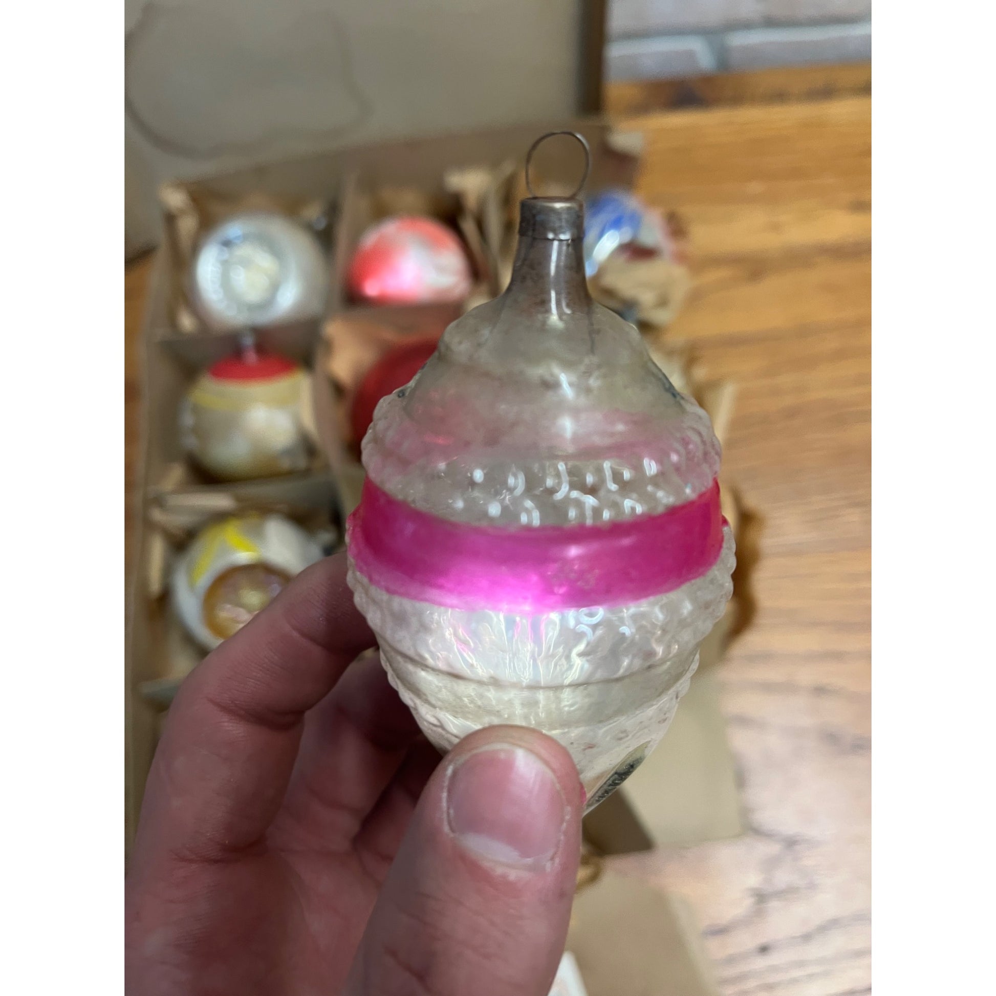 Vintage c1930s Box of Heidt Glass Works Hand Blown Christmas Ornaments