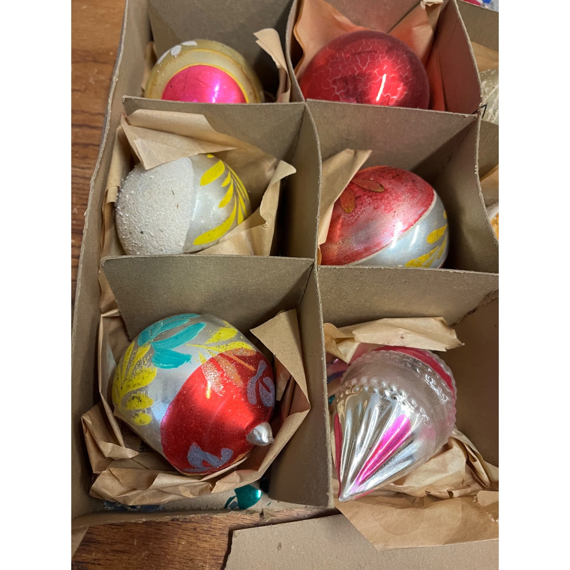 Vintage c1930s Box of Heidt Glass Works Hand Blown Christmas Ornaments