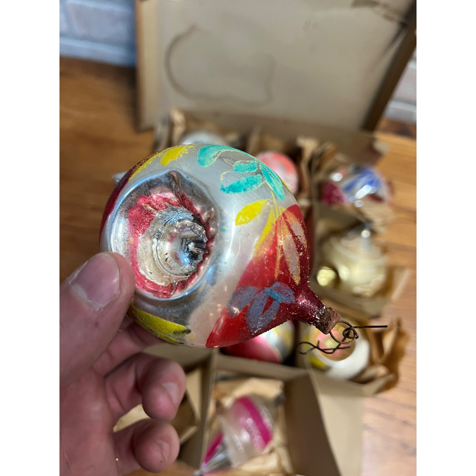 Vintage c1930s Box of Heidt Glass Works Hand Blown Christmas Ornaments