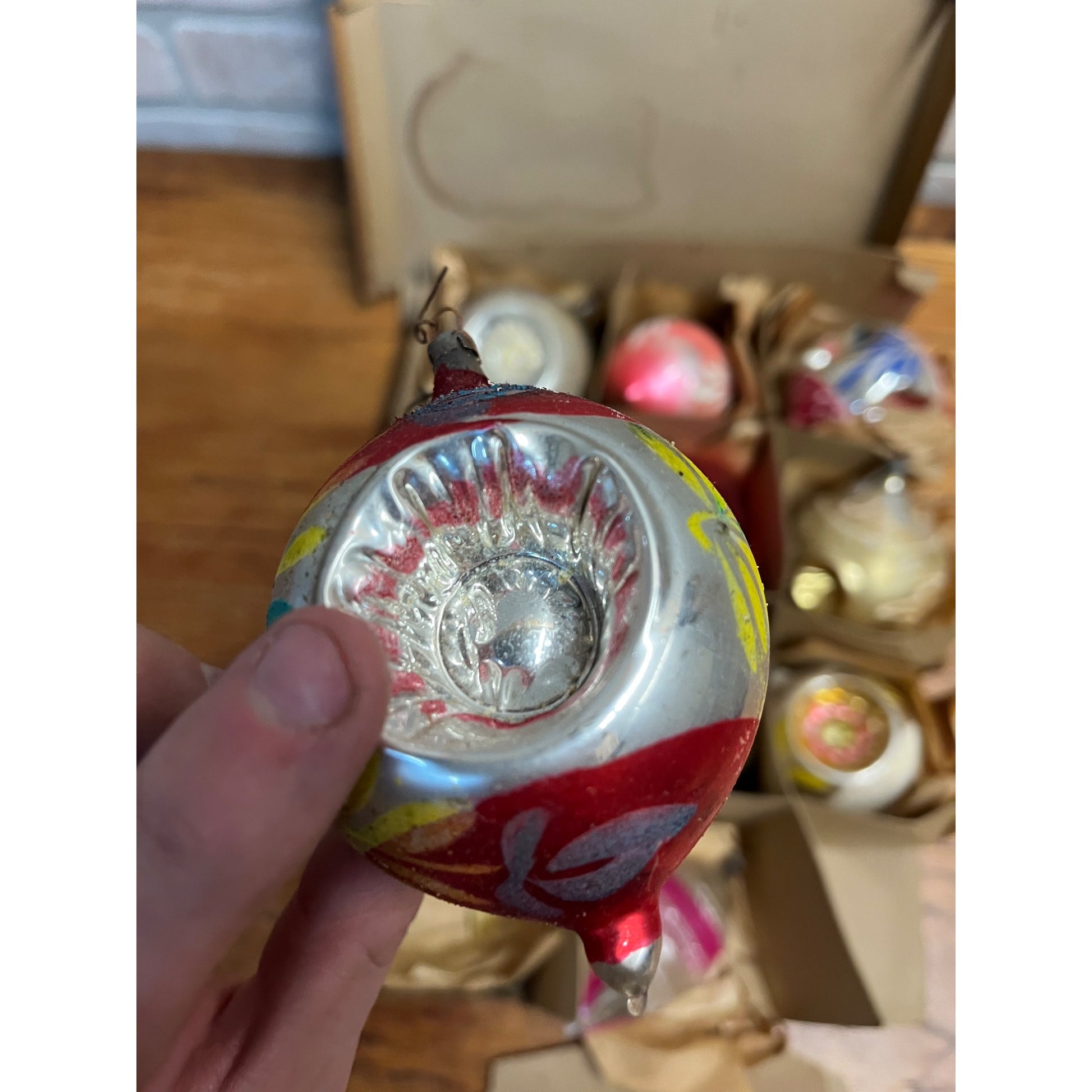 Vintage c1930s Box of Heidt Glass Works Hand Blown Christmas Ornaments