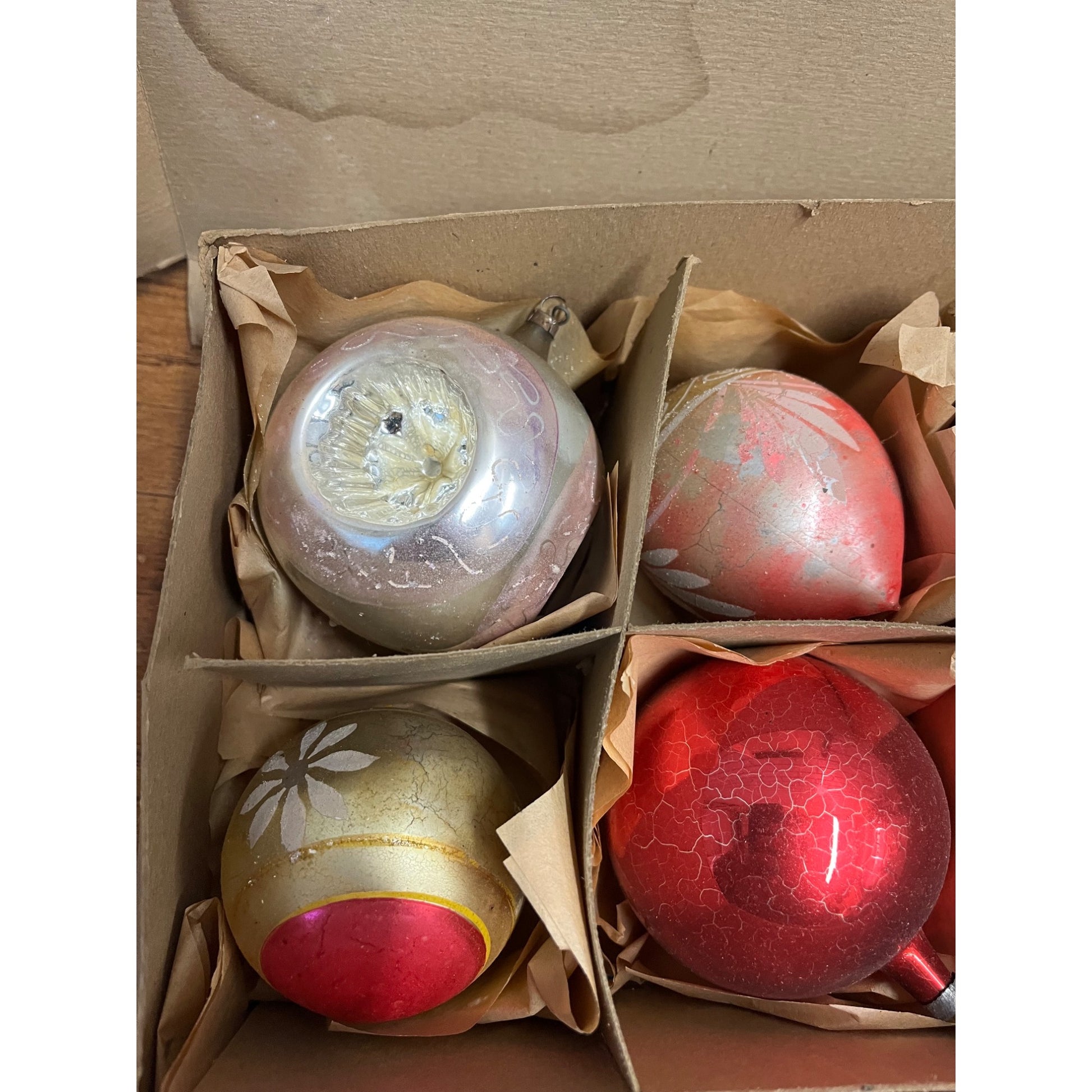 Vintage c1930s Box of Heidt Glass Works Hand Blown Christmas Ornaments