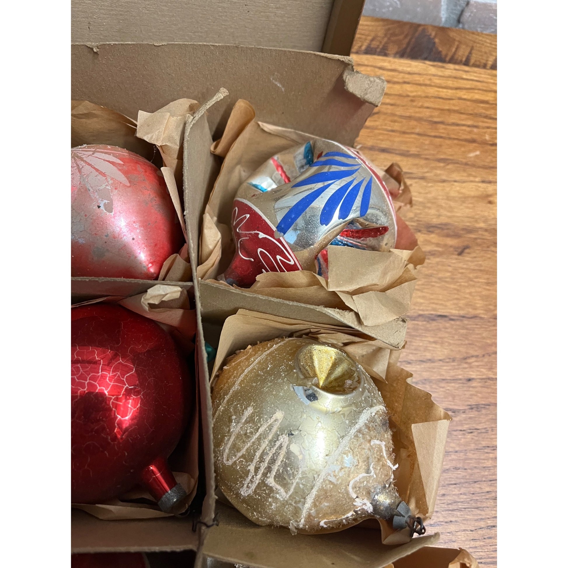 Vintage c1930s Box of Heidt Glass Works Hand Blown Christmas Ornaments