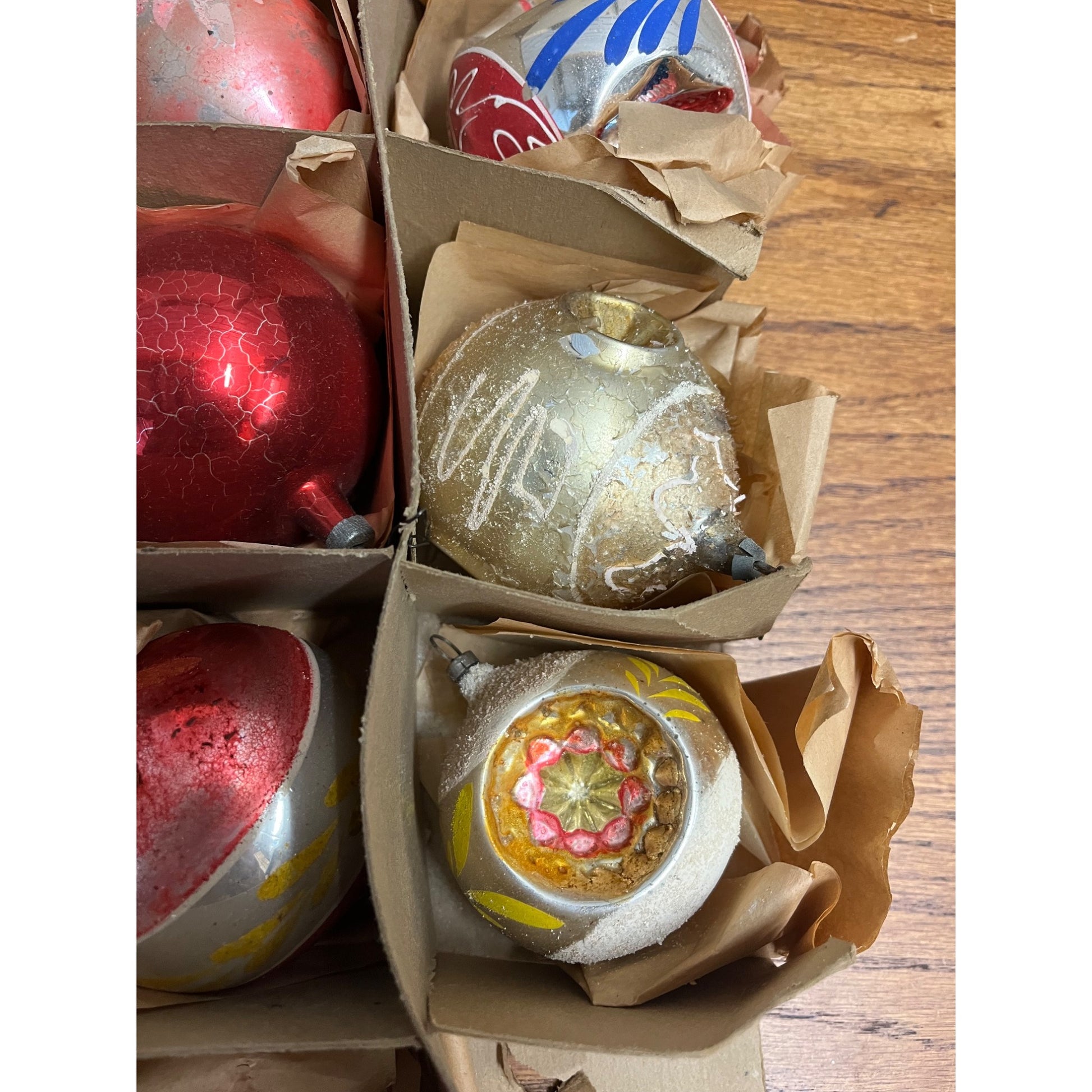 Vintage c1930s Box of Heidt Glass Works Hand Blown Christmas Ornaments