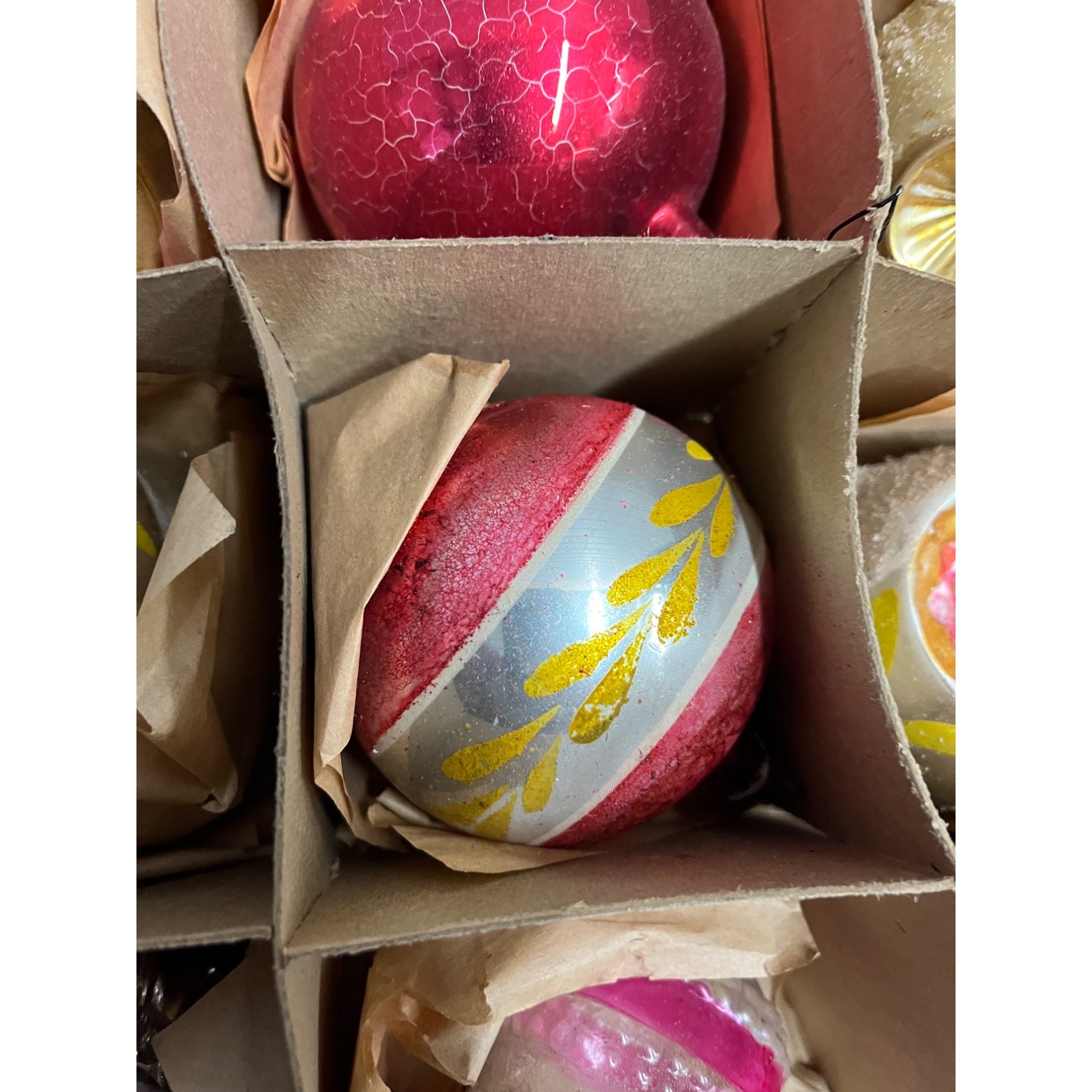 Vintage c1930s Box of Heidt Glass Works Hand Blown Christmas Ornaments