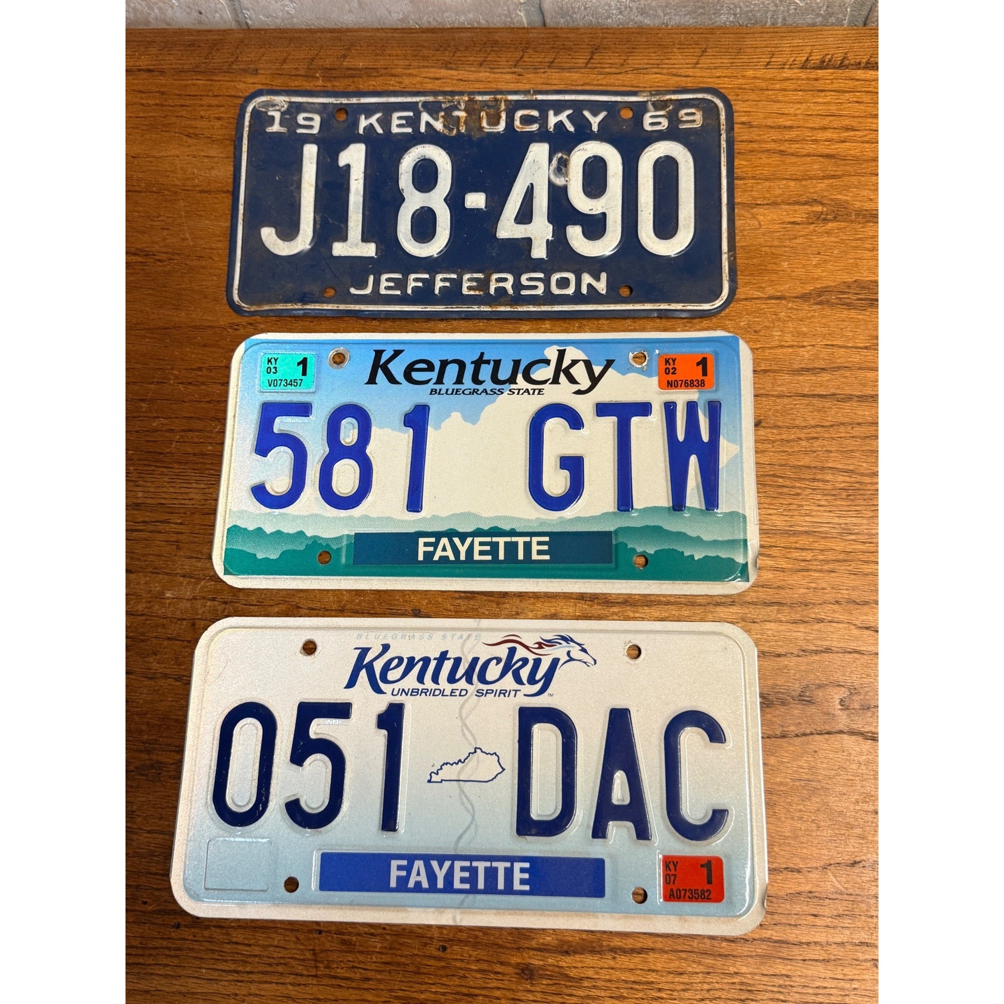 Vintage Lot of Three (3) Kentucky State License Plates 1969, 2003, 2007