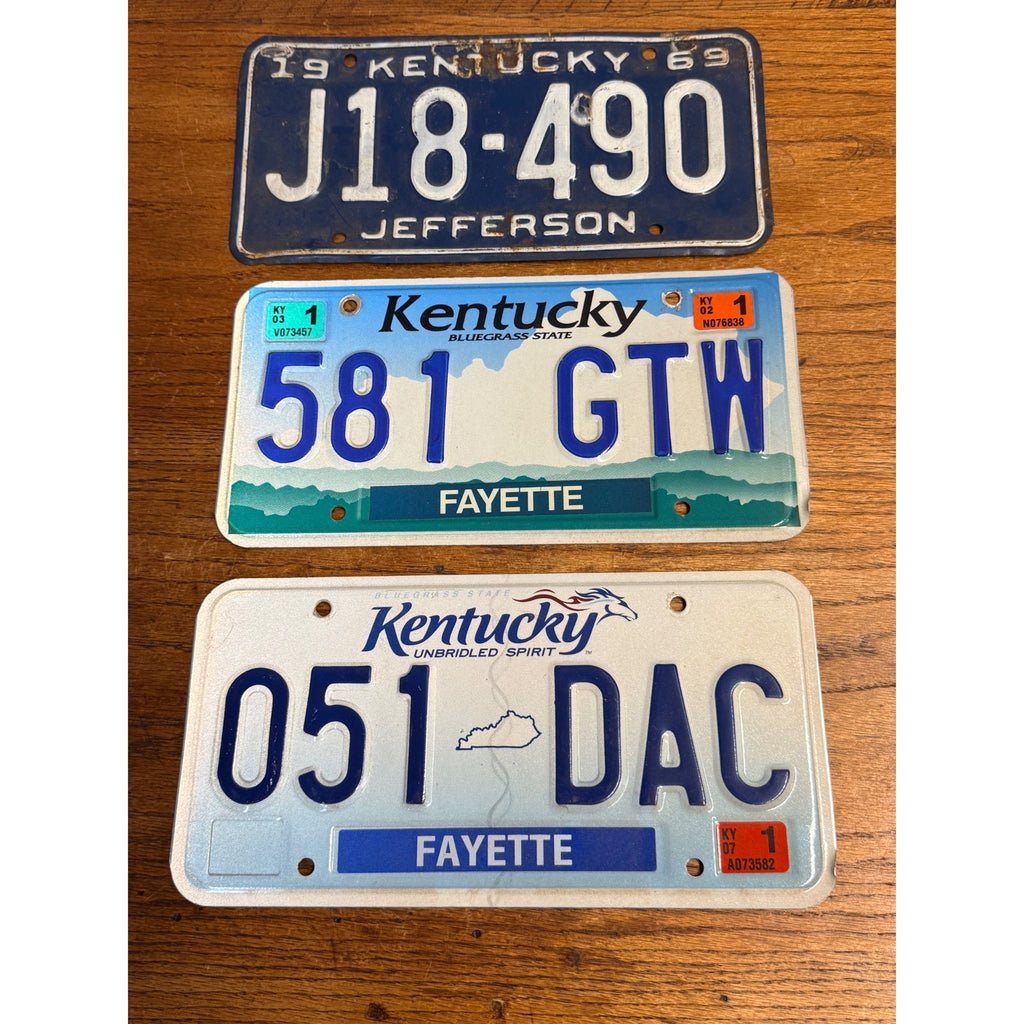 Vintage Lot of Three (3) Kentucky State License Plates 1969, 2003, 2007
