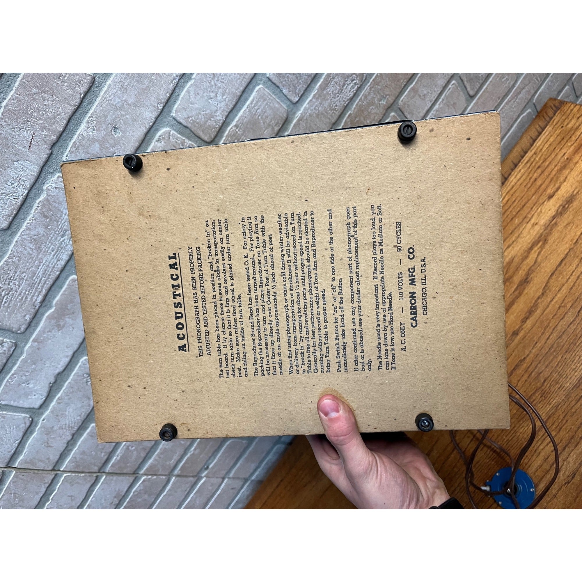 Vintage Carron Mfg. Co. 78 Rpm Child's Electric Acoustical Phonograph - REPAIR